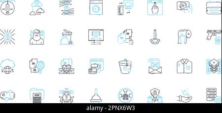 Fortification linear icons set. Citadel, Bastion, Rampart, Stronghold ...