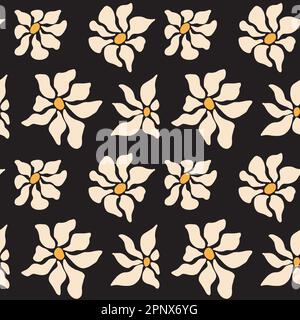 Hand drawn organic cut out flowers in modern style seamless pattern on black background. Vector Stock Vector