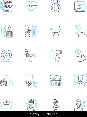 Behavioral therapy linear icons set. Therapy, Counseling, Psychotherapy, Mindfulness, Self-improvement, Recovery, Emotional line vector and concept Stock Vector