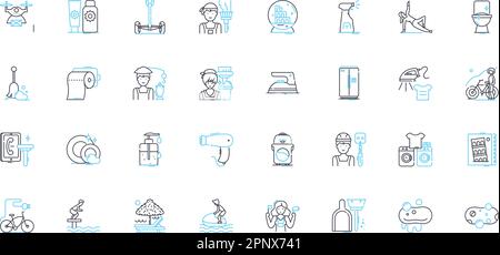 Home maintenance linear icons set. Plumbing, Electrical, Carpentry, Painting, Roofing, Gutters, Lawn line vector and concept signs. Landscaping Stock Vector