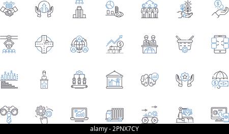 Large-scale production line icons collection. Industrialization, Mass production, Assembly line, Efficiency, Standardization, Automation Stock Vector