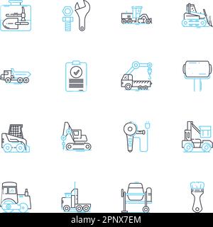 Scientific apparatus linear icons set. Microscope, Centrifuge, Bunsen burner, Spectrophotometer, Pipette, Thermometer, Syringe line vector and concept Stock Vector