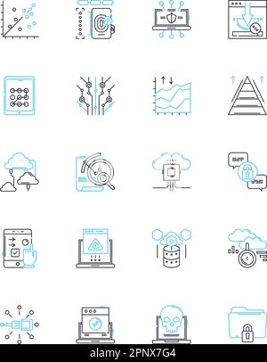 Information security linear icons set. Encryption, Firewall, Malware, Phishing, Passwords, Cybersecurity, Vulnerability line vector and concept signs Stock Vector