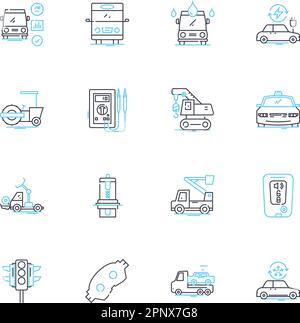 Vehicle compnts linear icons set. Engine, Transmission, Suspension ...