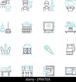 Personal hobby linear icons set. Writing, Painting, Drawing, Gardening, Cooking, Singing, Dancing line vector and concept signs. Knitting,Sewing Stock Vector
