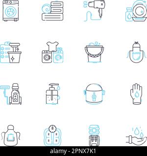 Pet grooming linear icons set. Haircut, Bathing, Trimming, Brushing, Deshedding, Nailtrimming, Earcleaning line vector and concept signs Stock Vector