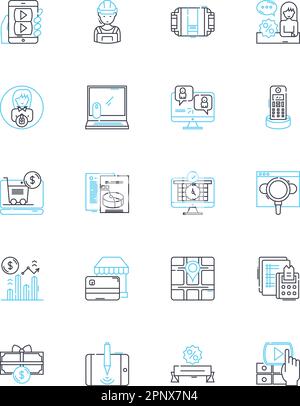 Digital advertising linear icons set. Optimization, Consumption, Campaigning, Retargeting, Engagement, Conversion, Programmatic line vector and Stock Vector