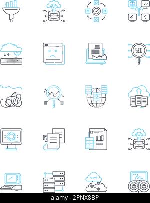 Strategic evaluation linear icons set. Assessment, Analysis, Appraisal, Benchmarking, Business, Competitive, Critical line vector and concept signs Stock Vector
