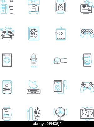 Instrument solutions linear icons set. Calibration, Metrology, Accuracy, Sensitivity, Precision, Traceability, Analytical line vector and concept Stock Vector