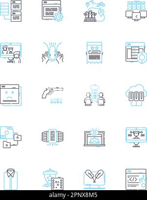 Interacting linear icons set. Communicating, Engaging, Collaborating, Relating, Socializing, Connecting, Nerking line vector and concept signs Stock Vector