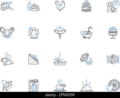Swallowing line icons collection. Ingestion, Deglutition, Esophageal, Gulp, Chug, Bolus, Swill vector and linear illustration. Consume,Choke,Drool Stock Vector