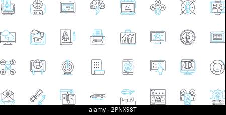 Mobile communication linear icons set. Wireless, Smartphs, Applications, Bluetooth, Data, Messaging, Nerk line vector and concept signs. Internet Stock Vector