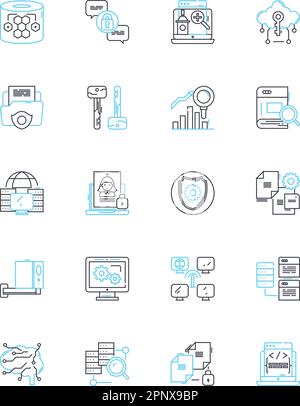 Digital safeguards linear icons set. Encryption, Firewall, Password, Malware, Cybersecurity, Privacy, Authentication line vector and concept signs Stock Vector