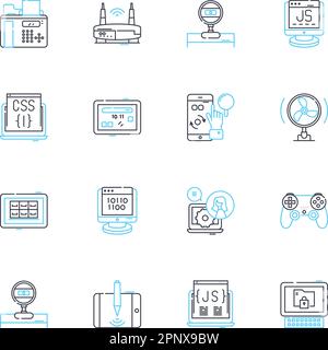 Cognitive computing linear icons set. Artificial Intelligence, Machine Learning, Natural Language Processing, Big Data, Neural Nerks, Deep Learning Stock Vector