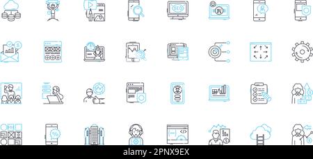 Content marketing linear icons set. Strategy, Branding, Engagement, Optimization, Creativity, Storytelling, Conversion line vector and concept signs Stock Vector