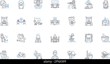 Vigorous routine line icons collection. Exercise, Workout, Fitness, Physical, Healthy, Active, Energizing vector and linear illustration. Robust Stock Vector