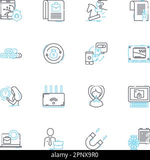 Electronic sales linear icons set. Gadgets, Technology, Devices, Appliances, Computers, Smartphs, Tablets line vector and concept signs. Laptops Stock Vector