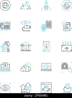 Cyber commerce linear icons set. E-commerce, Digital marketing, Online shopping, Cybersecurity, Internet sales, Web development, Cryptocurrency line Stock Vector
