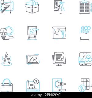 Social ads linear icons set. Targeting, Engagement, Conversion, Clicks, Impressions, Retargeting, Analytics line vector and concept signs. Relevance Stock Vector