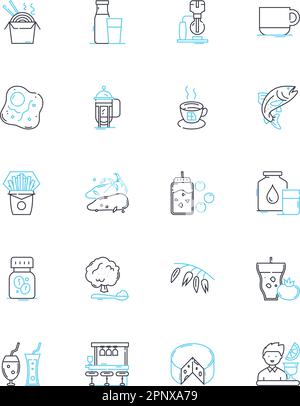 Food engineering linear icons set. Nutrition, Sensory, Processing, Preservation, Fermentation, Packaging, Quality line vector and concept signs Stock Vector