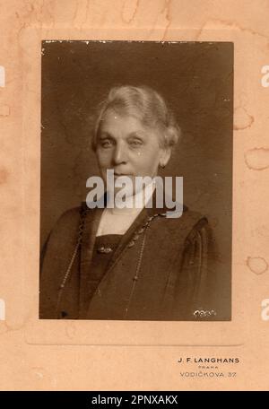 Vintage cabinet card shows older woman. Stock Photo