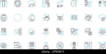 Extensive data linear icons set. Analytics, Insights, Big data, Metrics, Quantitative, Statistics, Algorithms line vector and concept signs Stock Vector