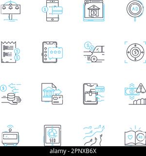 Cyber shopping linear icons set. E-commerce, Online shopping, Digital retail, Virtual malls, Webstore, Cyberstore, Digital marketplace line vector and Stock Vector