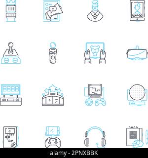 Live stream linear icons set. Broadcast, Stream, Virtual, Online, Internet, Performance, Music line vector and concept signs. Entertainment,Show Stock Vector