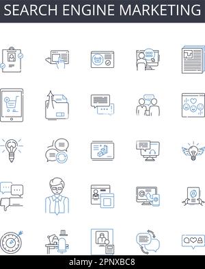 Search engine marketing line icons collection. Digital advertising, Online promotion, Social media, Content marketing, Email marketing, Pay-per-click Stock Vector