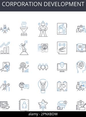 Corporation development line icons collection. Business expansion, Company growth, Entrepreneurship evolution, Enterprise progress, Firm enhancement Stock Vector