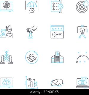Takeover linear icons set. Buyout, Acquisition, Merger, Control, Dominance, Conquest, Annexation line vector and concept signs. Supremacy,Subjugation Stock Vector