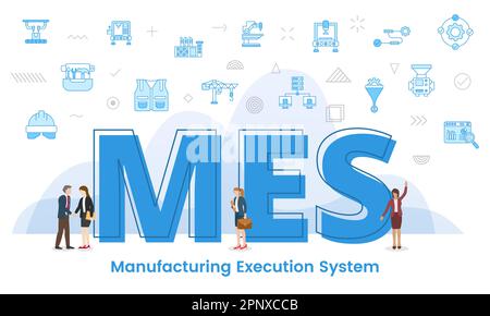 mes concept with big words and people surrounded by related icon with blue color style vector Stock Photo