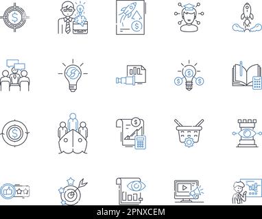 Content concept line icons collection. Blogging, Writing, Presentation, Infographics, Photography, Videography, Animation vector and linear Stock Vector