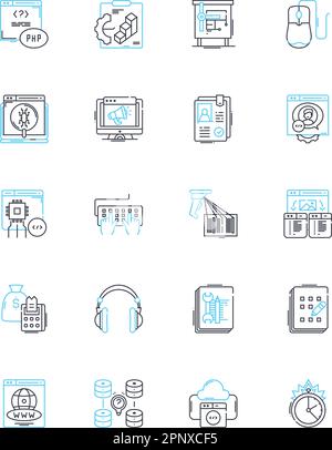 Contraption linear icons set. Machine, Rube Goldberg, Gadget, Device ...