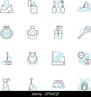 Indoor and outdoor leisure linear icons set. Camping, Hiking, Fishing, Gardening, Swimming, Skiing, Biking line vector and concept signs. Climbing Stock Vector