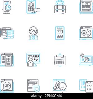 Niche marketing linear icons set. Segmentation, Positioning, Targeting, Micro-niche, Differentiation, Customer, Research line vector and concept signs Stock Vector