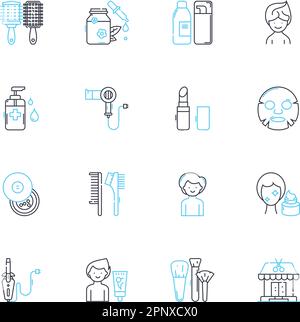 Beauty parlor linear icons set. Chic, Elegant, Lavish, Trendy, Sophisticated, Glamorous, Radiant line vector and concept signs. Polished,Lavender Stock Vector