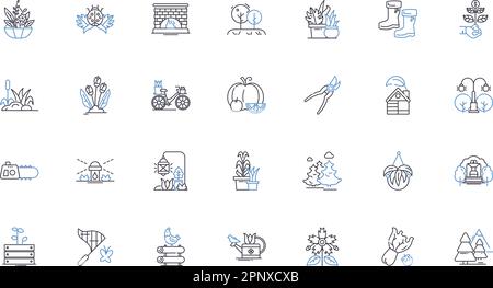 Propagation botany line icons collection. Seedlings, Cuttings, Germination, Rooting, Cloning, Division, Sprouting vector and linear illustration Stock Vector