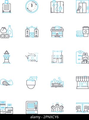 Advanced urbanity linear icons set. Modernity, Progression, Sophistication, Innovation, Futuristic, Metropolitan, Cityscape line vector and concept Stock Vector
