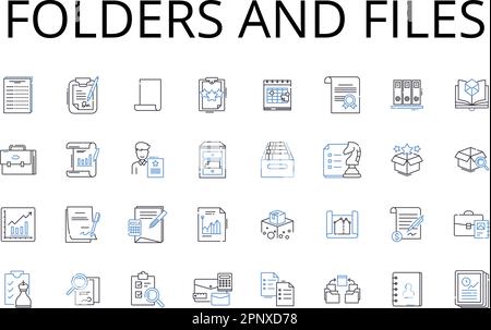 Folders and files line icons collection. Directories and documents, Containers and data, Archives and records, Binders and paperwork, Portfolios and Stock Vector