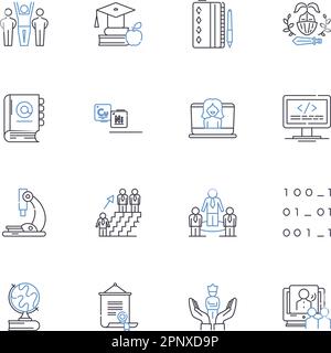 Imparting knowledge line icons collection. Teaching, Educating, Instructing, Sharing, Communicating, Enlightening, Guiding vector and linear Stock Vector