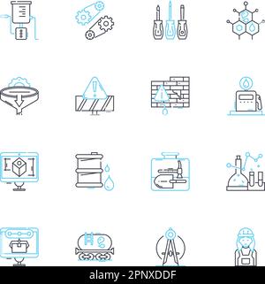 Computer engineering linear icons set. Coding, Hardware, Software, Digital, Algorithm, Nerking, Cybersecurity line vector and concept signs Stock Vector
