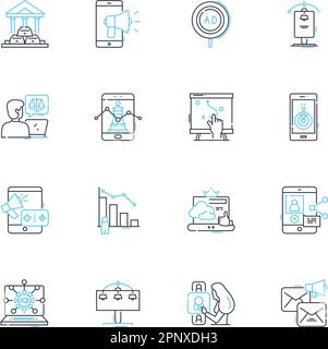 Advertising techniques linear icons set. Persuasion, Attention, Targeting, Appeal, Subliminal, Messaging, Branding line vector and concept signs Stock Vector