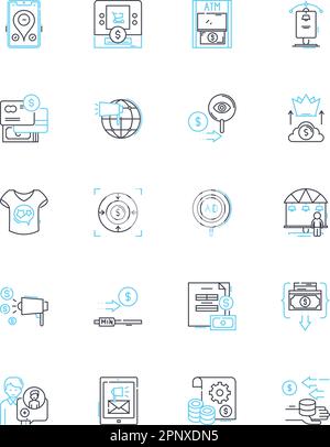 Cyber shopping linear icons set. E-commerce, Online shopping, Digital retail, Virtual malls, Webstore, Cyberstore, Digital marketplace line vector and Stock Vector