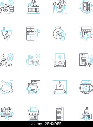 Trade slump linear icons set. Downturn, Recession, Decline, Stagnation, Sluggishness, Reduction, Depression line vector and concept signs. Contraction Stock Vector