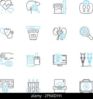 Medical Innovation linear icons set. Breakthroughs, Advancements, Discoveries, Technology, Progress, Enhancement, Revolution line vector and concept Stock Vector