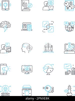 Content campaign linear icons set. Strategy, Messaging, Promotion, Engagement, Storytelling, Creativity, Copywriting line vector and concept signs Stock Vector
