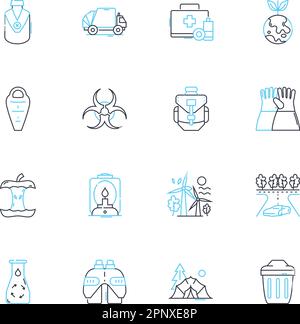 Sustainable business linear icons set. Green, Eco-friendly, Renewable, Biodiversity, Carbon-neutral, Circular, Conservation line vector and concept Stock Vector