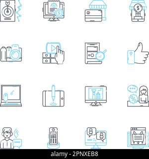 Digital advertising linear icons set. Optimization, Consumption, Campaigning, Retargeting, Engagement, Conversion, Programmatic line vector and Stock Vector