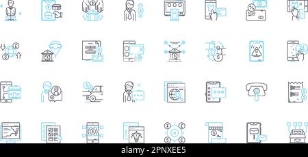 Internet economy linear icons set. E-commerce, Digitalization, Startup, Online, Marketplaces, Cryptocurrency, Blockchain line vector and concept signs Stock Vector
